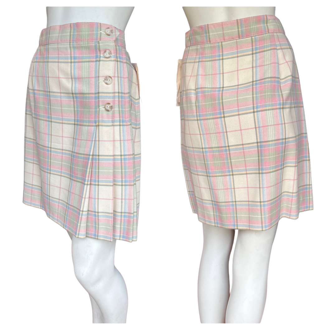Vintage 90's Deadstock LizSport Petite Pastel Plaid Schoolgirl Skirt 12 Petite