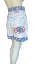 Load image into Gallery viewer, Vintage 80&#39;s Light Wash American Flag Patchwork High Rise Mom Shorts RARE 11/12
