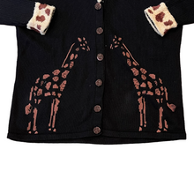 Load image into Gallery viewer, Vintage Storybook Knits Black Giraffe Themed Button Down Cardigan | Size: 1X
