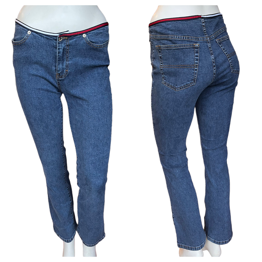 Tommy Jeans Vintage Y2K Dark Wash Bootcut Jeans with Logo Waist Trim | Size: 7