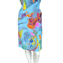 Load image into Gallery viewer, Vintage 90s Novelty California Woman Palm Tree Themed Tie Back Shift Dress Large
