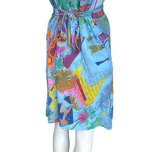 Load image into Gallery viewer, Vintage 90s Novelty California Woman Palm Tree Themed Tie Back Shift Dress Large
