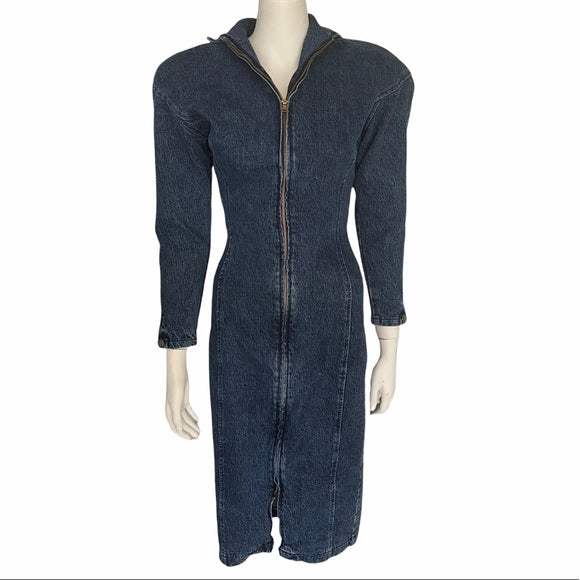Vintage Paris Blues Denim Long Sleeve Midi Dress | Size: 7