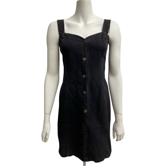 Vintage Black Denim Button Up Mini Dress | Size: 7