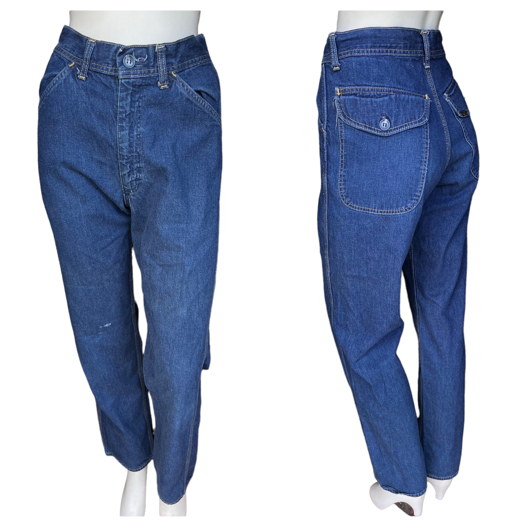 Vintage 80's Lee High Rise Straight Leg Dark Wash Jeans Talon Zipper 28