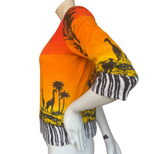 Load image into Gallery viewer, Vintage 90&#39;s Take Two Safari Themed Sunset Beaded 3/4 Sleeve Top | Medium
