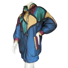 Load image into Gallery viewer, Vintage 90&#39;s Jewel Tone Patchwork Iridescent Puffer Jacket | Size XS RUNS BIG
