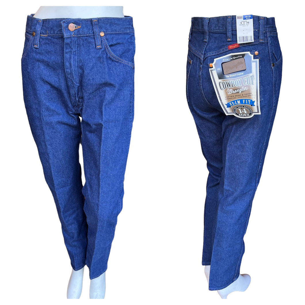 Vintage 90's Deadstock Wrangler Cowboy Cut Slim Fit Dark Wash Jeans | Size 9x30