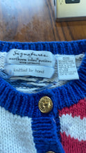 Load image into Gallery viewer, Vintage America Voting Liberty Bell Presidents Cardigan Hand Knit Petite Medium
