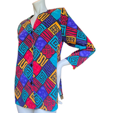 Load image into Gallery viewer, Vintage Diane Richards 80&#39;s Geometric Tribal Patchwork Button Down Top | Medium
