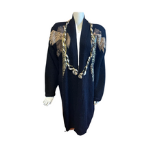 Load image into Gallery viewer, Vintage Black Knit Oversized Cardigan/Duster with Metallic Accents
