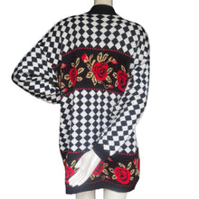 Load image into Gallery viewer, Vintage 90&#39;s Oversized Gothic Checkerboard and Rose Print Chunky Knit Sweater
