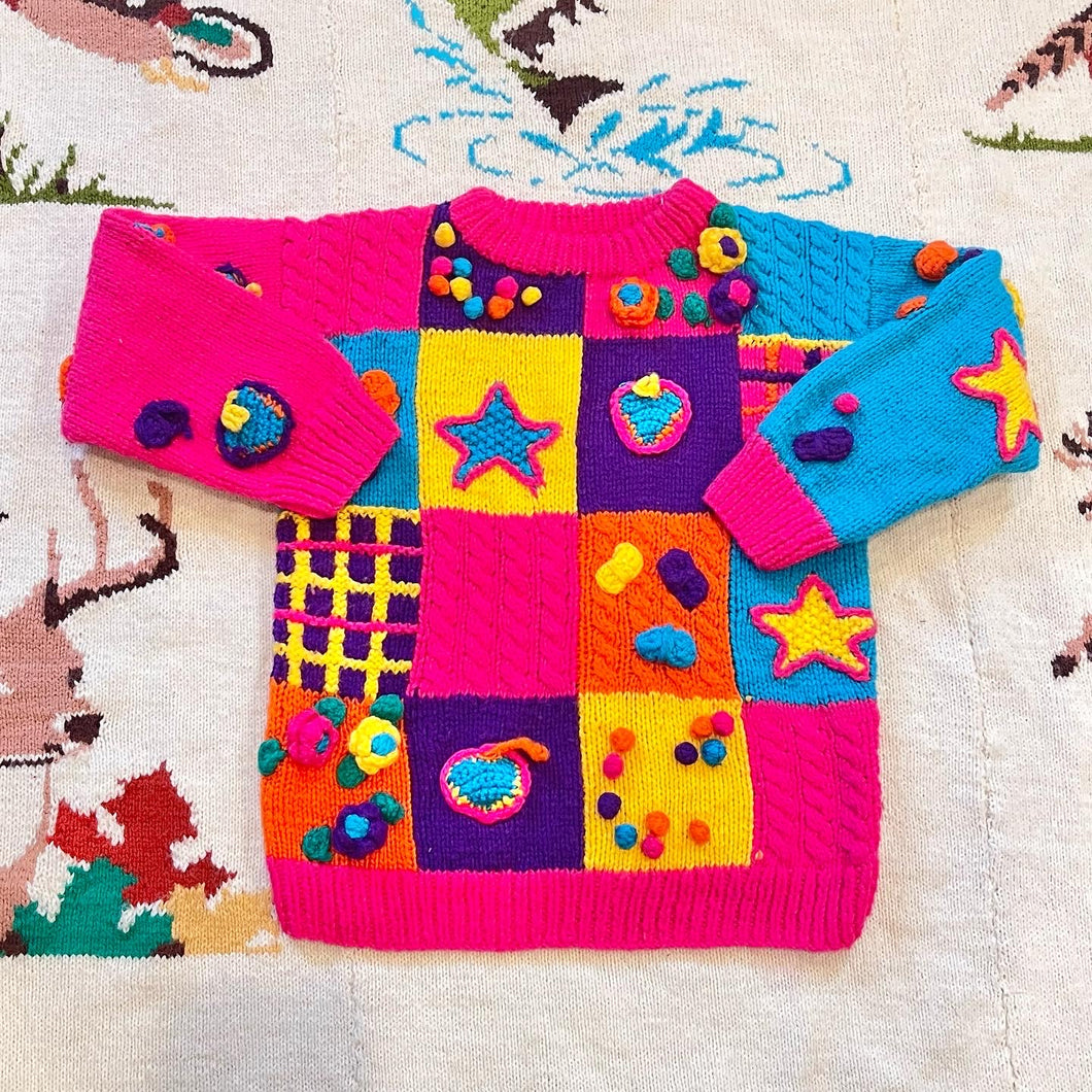 Vintage 80's Sister Sister 3D Patchwork Knit Novelty Sweater | Size: Medium