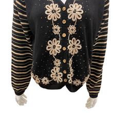 Load image into Gallery viewer, VTG Marisa Christina Studio Black and Cream Floral Cardigan with Wooden Beads
