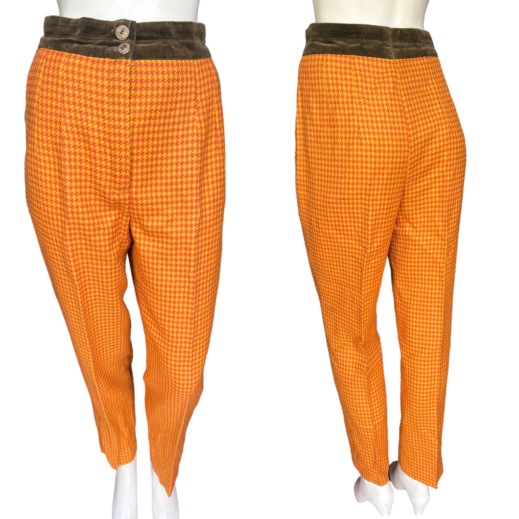 Vintage 90's Laurel by Escada 100% Wool Orange Houndstooth Trousers Size 40