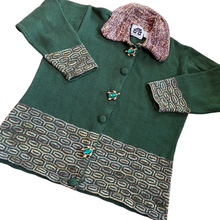Load image into Gallery viewer, Vintage Storybook Knits Green Collared Cardigan with Ornate Turtle Buttons Large
