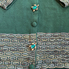 Load image into Gallery viewer, Vintage Storybook Knits Green Collared Cardigan with Ornate Turtle Buttons Large
