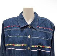 Load image into Gallery viewer, Vintage Koret Cottagecore Embroidered Denim Jacket with Roses and Hearts Size XL
