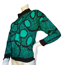 Load image into Gallery viewer, Vintage 90s Green and Black Swirl Geometric Print Mockneck Knit Sweater USA MADE
