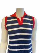 Load image into Gallery viewer, Vintage Navy &amp; White Striped Collared Sleeveless Dress | Size: Medium
