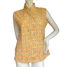 Load image into Gallery viewer, Vintage 70s Retro Floral Sleeveless Collared Button Down Shirt Size 38 or Medium
