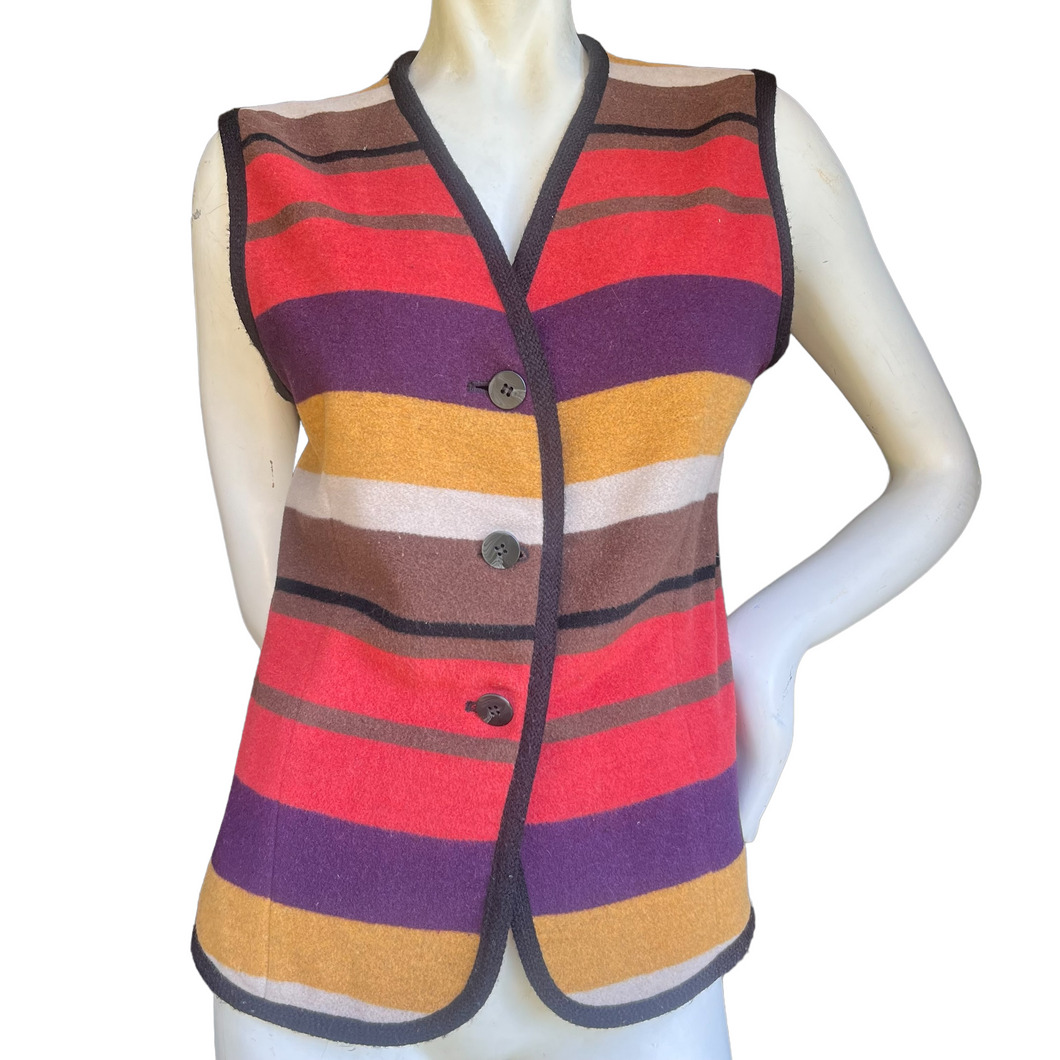 Vintage 90's Ann Taylor Wool Blend Southwestern Striped Button Down Vest | Small