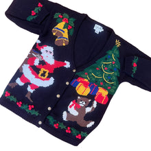 Load image into Gallery viewer, Vintage 90s Rafaella Hand Knit Christmas Santa Teddy Bear Novelty Cardigan
