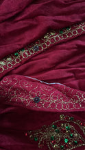 Load image into Gallery viewer, Vintage 80&#39;s Red Jewel Tone Embroidered Deep V Neck Long Sleeve Harem Jumpsuit
