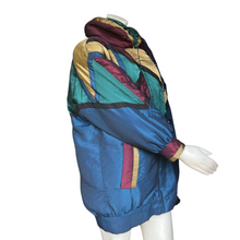 Load image into Gallery viewer, Vintage 90&#39;s Jewel Tone Patchwork Iridescent Puffer Jacket | Size XS RUNS BIG
