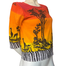 Load image into Gallery viewer, Vintage 90&#39;s Take Two Safari Themed Sunset Beaded 3/4 Sleeve Top | Medium
