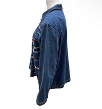 Load image into Gallery viewer, Vintage Koret Cottagecore Embroidered Denim Jacket with Roses and Hearts Size XL
