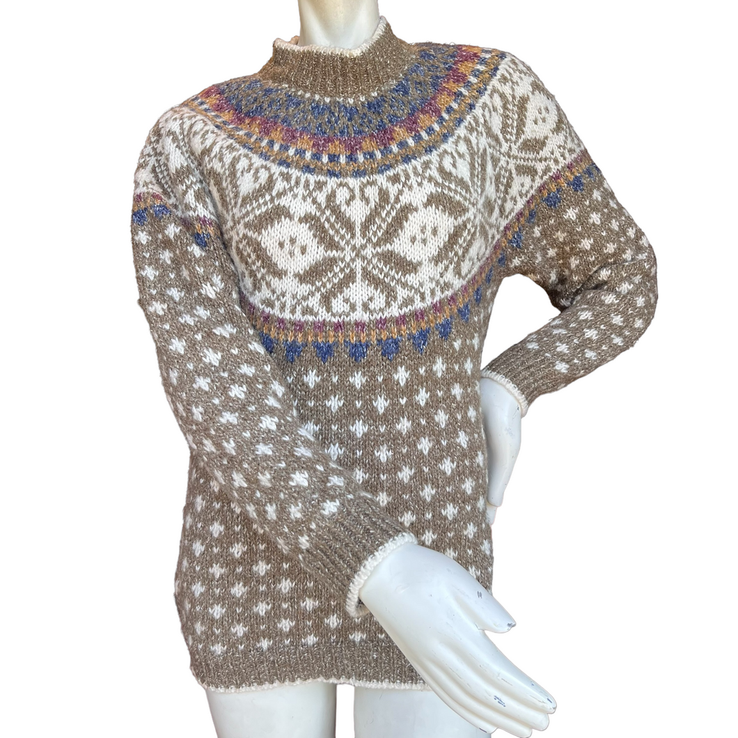 Vintage 90's Fair Isle Print Wool Blend Knit Mockneck Sweater Size Small