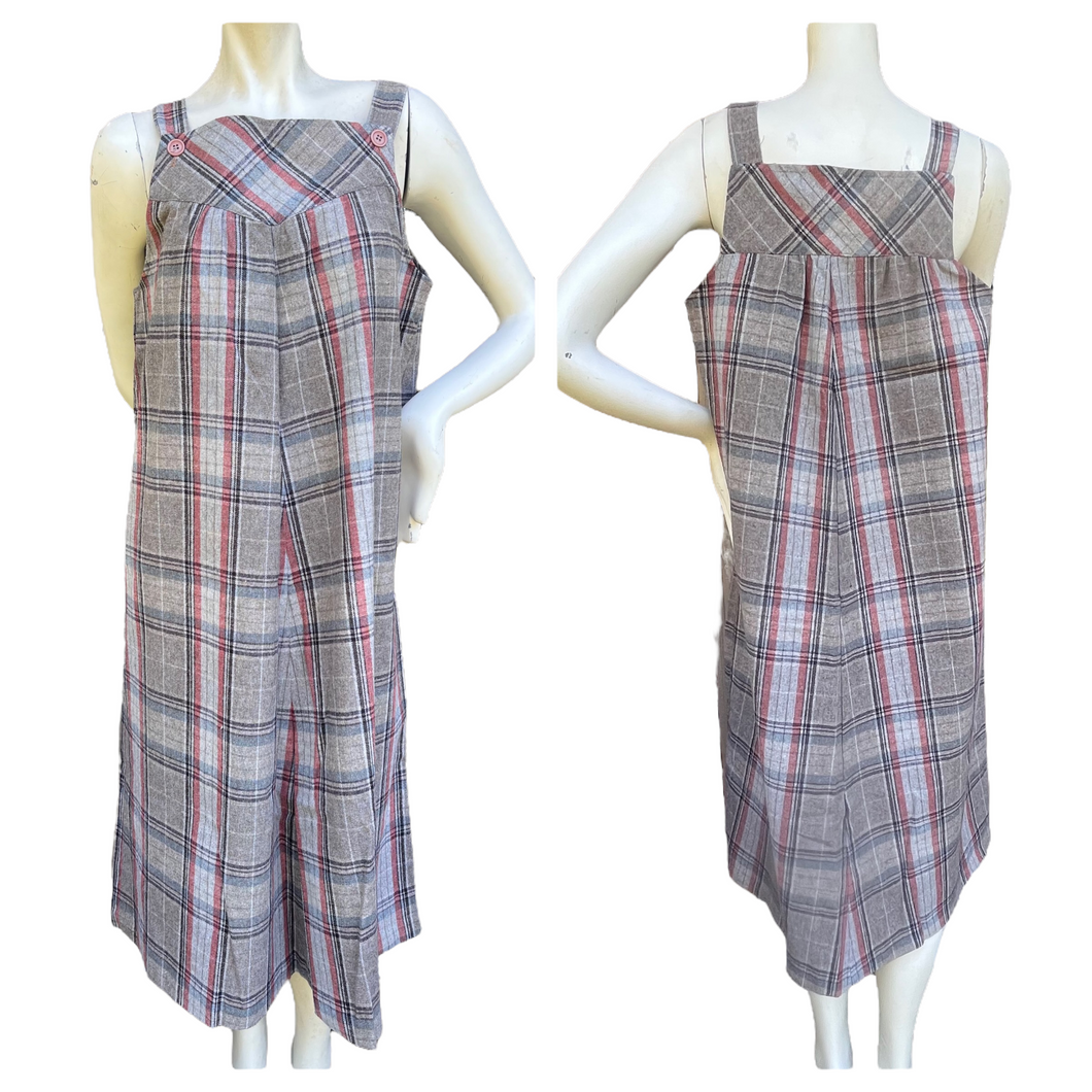 Vintage 1970's Wool Blend Tartan Overall Style Midi Dress | Size: 14